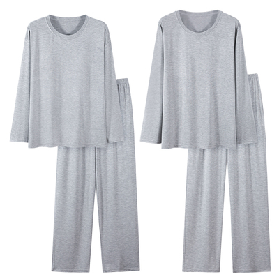 【超柔软】莫代尔情侣睡衣春秋季长袖长裤纯色套装一男一女家居服