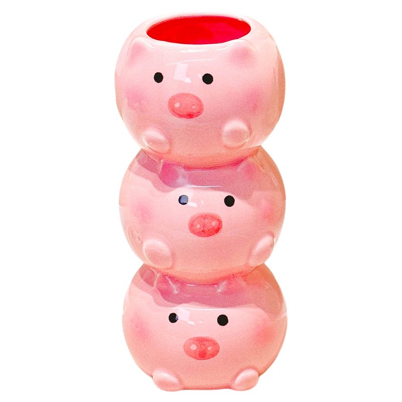 可爱猪猪陶瓷小花瓶客厅插花水培桌面装饰品高颜值仿真花家居摆件