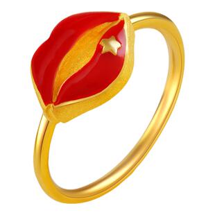 justgold镇金店partyfun红唇黄金足金戒指1715961Y