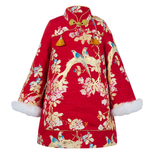 Colado冬季高端儿童旗袍唐装中式新年衣服宝宝拜年服红色女童礼服