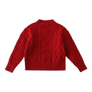 秋冬新款红色亲子装麻花毛衣母女韩版针织衫过拜年服一家三四口全