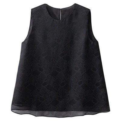 一丝牵 双层真丝欧根纱提花背心100%桑蚕丝国风无袖T恤新中式上衣