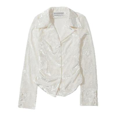 复古翻领长袖衬衣丝绒提花衬衫