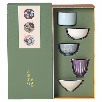 熹言五大名窑茶具套装茶杯礼盒陶瓷主人杯文创乔迁生日男士礼物