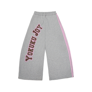 哟酷酷（一半一半）高街字母胶印加绒保暖宽松休闲阔腿运动卫裤女