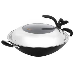 豪森铸铁双耳尖底炒锅不粘锅无涂层生铁老式传统家用炒菜锅大铁锅