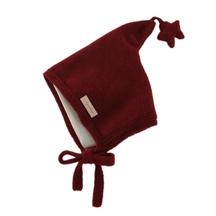 儿童帽子冬季女孩新年圣诞星星精灵帽红色加厚男童宝宝毛线护耳帽