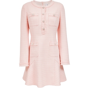 Vero Moda连衣裙2026春季新款含绵羊毛双口袋小香风A字流苏短裙