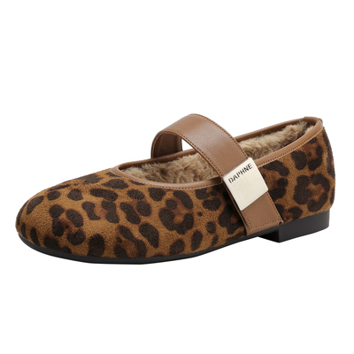 豹纹玛丽珍单鞋女款平底单鞋