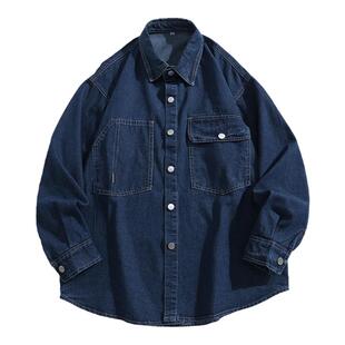 BOYUE帛跃牛仔长袖衬衫日系青少年cityboy百搭翻领长袖外套男女潮