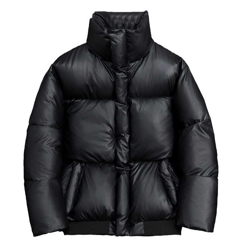 免洗PU皮棉服情侣款冬季立领加厚保暖棉袄外套韩版面包服男士棉衣
