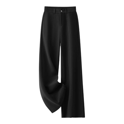 啄木鸟紫色阔腿裤女春秋冬高腰流行爆款梅子酱直筒毛呢休闲裤子