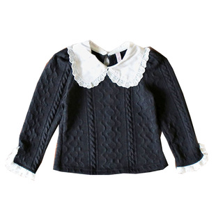 女童长袖衬衫娃娃领针织衫儿童花边T恤秋冬季洋气韩国版打底衫