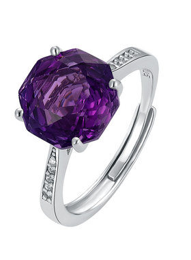 紫水晶女戒纯银时尚气质玫瑰切