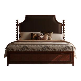 时余瑞莎冰柱床法式复古双人实木真皮软包床主卧大床美式牛皮床