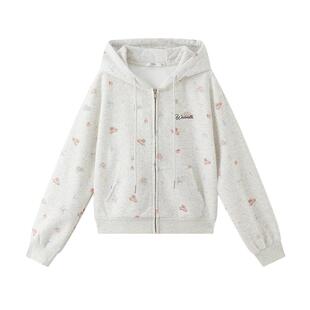 三福卫衣外套2026新款春季小熊印花开衫连帽小个子上衣女装514767