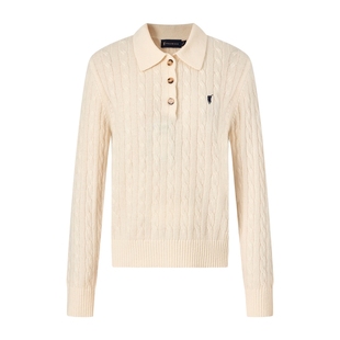 【100%绵羊毛】POLOWALK女士羊毛衫25秋冬新款翻领绞花毛衣针织衫