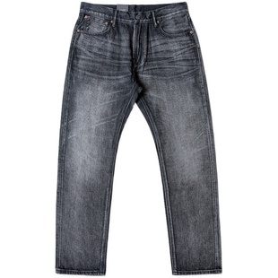 红风 黑色洗水牛仔裤中高腰修身直筒511美式vintage赤耳丹宁长裤