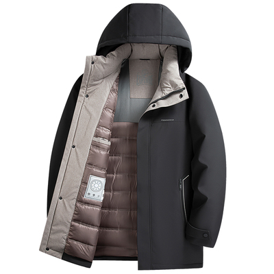 老人头可拆卸内胆羽绒服男中长款