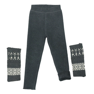 小布丁女童格子花边加厚900克一体绒提花可拆卸堆堆袜保暖打底裤