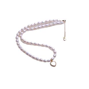 红口袋 复古法式宫廷风天然淡水珍珠爱心贝母项链桃心吊坠锁骨链