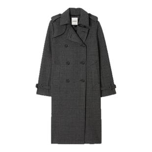 季末6折SANDRO2025秋冬新款女装迪木尔风仿钻格纹翻领双排扣风衣