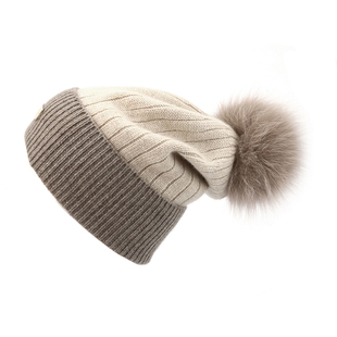 MARJAKURKI玛丽亚古琦狐狸毛球套头帽羊绒毛线帽子女秋冬保暖帽子