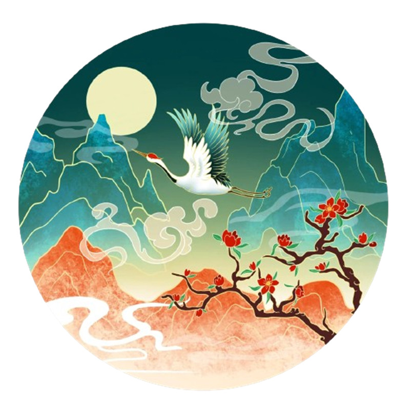 中式高山流水瀑布贴画墙贴