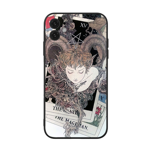 猎奇艺术少年塔罗牌迷宫山本高远日式浮世绘艺术手机壳适用iPhone11/12promax液态硅胶钢化玻璃全包镜头防摔