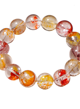 天然原色冰透锦鲤胶花手链红幽灵