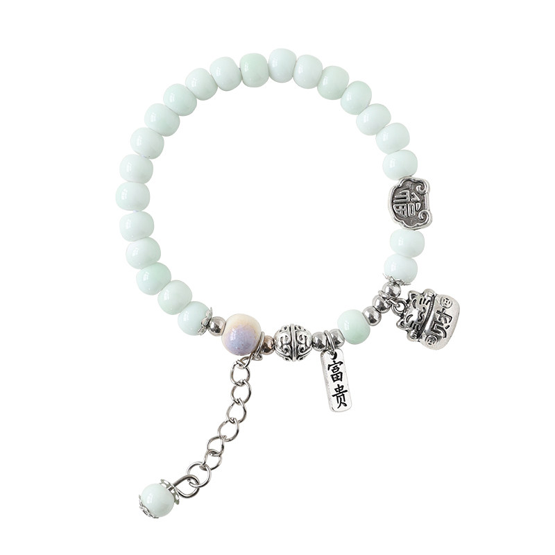 招财纳福国风文艺复古陶瓷手链景德镇瓷珠手串串珠情侣学生首饰女