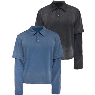 JCAESAR LONG SLEEVE 假两件水洗POLO长袖 日晒褪色 短宽版型