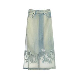 REVAN芮范设计师款意趣欧根纱烧花牛仔裙RM31505297