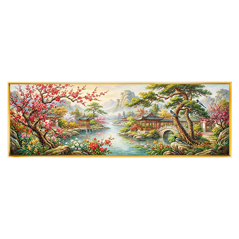 中式庭院山水风景十字绣满绣2026新款全绣小桥流水手工绣横版自绣