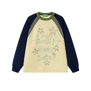 悟空有货潮牌美式撞色拼接插肩圆领长袖T恤男女秋季情侣百搭上衣