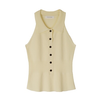 polo翻领冰丝针织背心削肩小性感