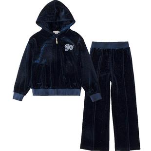 IVY HOUSE常春藤儿童装女童2025秋新款 针织丝绒套装运动外套裤子