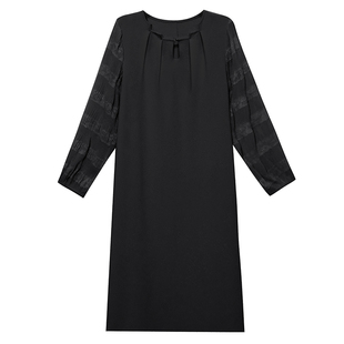 柒院家大码女装拼接圆领长袖连衣裙2026春季款宽松遮肉显瘦中长裙