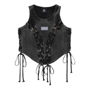 UPGREATED周洛汐周也Kyoka同款千禧辣妹废土编织解构水洗系带背心