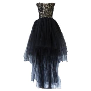 女童黑色蕾丝晚礼服儿童欧美高端走秀燕尾服宝宝生日宴会服装裙子