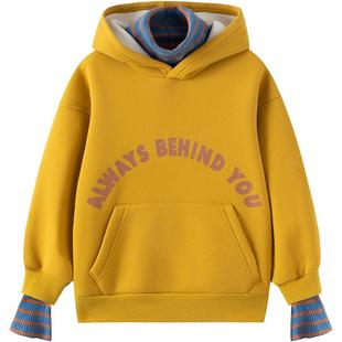 小象汉姆童装男童加绒卫衣2026冬装新款保暖连帽打底衫假两件