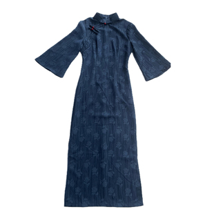 秋雨兮改良旗袍新中式2025新款年轻蓝色民国风文艺倒大袖少女春夏