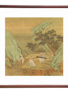 仇英听琴图斗方山水人物字画中式客厅装饰画茶楼玄关走廊过道挂画