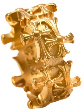 双生十字绊-金色钛钢戒指食指男