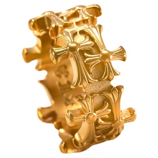 双生十字绊-金色钛钢戒指食指哥特花中古欧美朋克机车不掉色指环