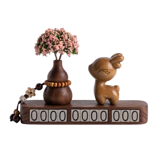 朴房胡桃木葫芦车载摆件香薰停车号码牌可爱檀木小鹿挪车电话牌