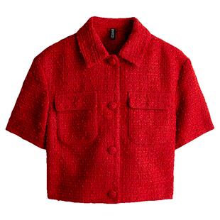 HM女装红色短外套春季保暖小香风新年战袍开衫1271055