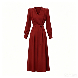 轻奢高级感礼服连衣裙2026春秋新款法式复古气质中长裙女红色长袖