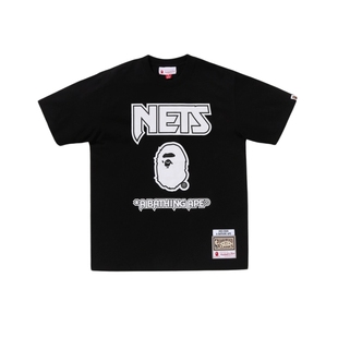 BAPE X M&N联名男装25年秋冬NBA布鲁克林篮网队短袖T恤915091P