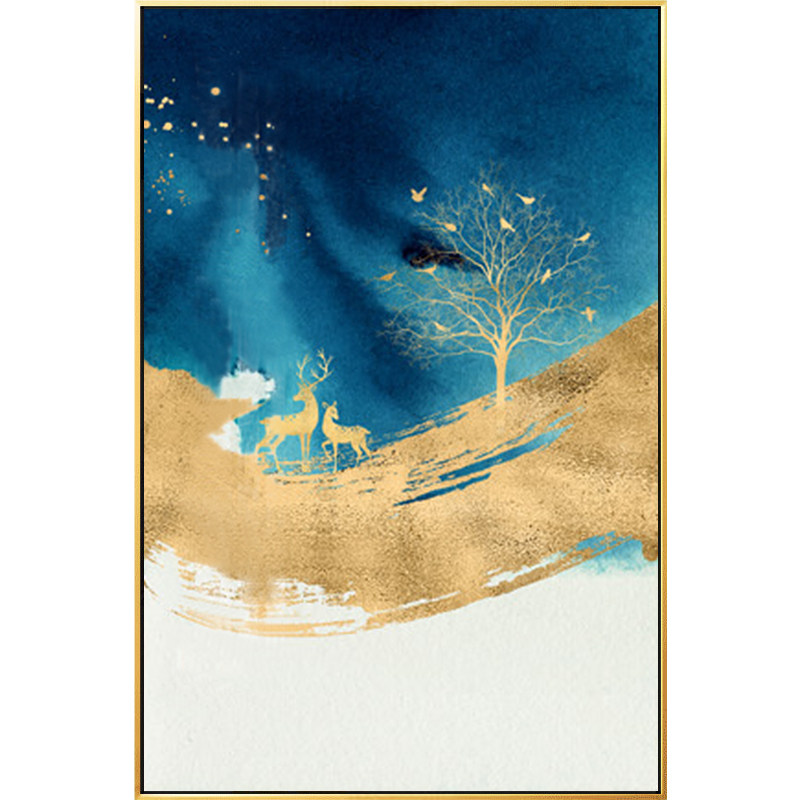 金箔色油画后现代简约沙发背景墙